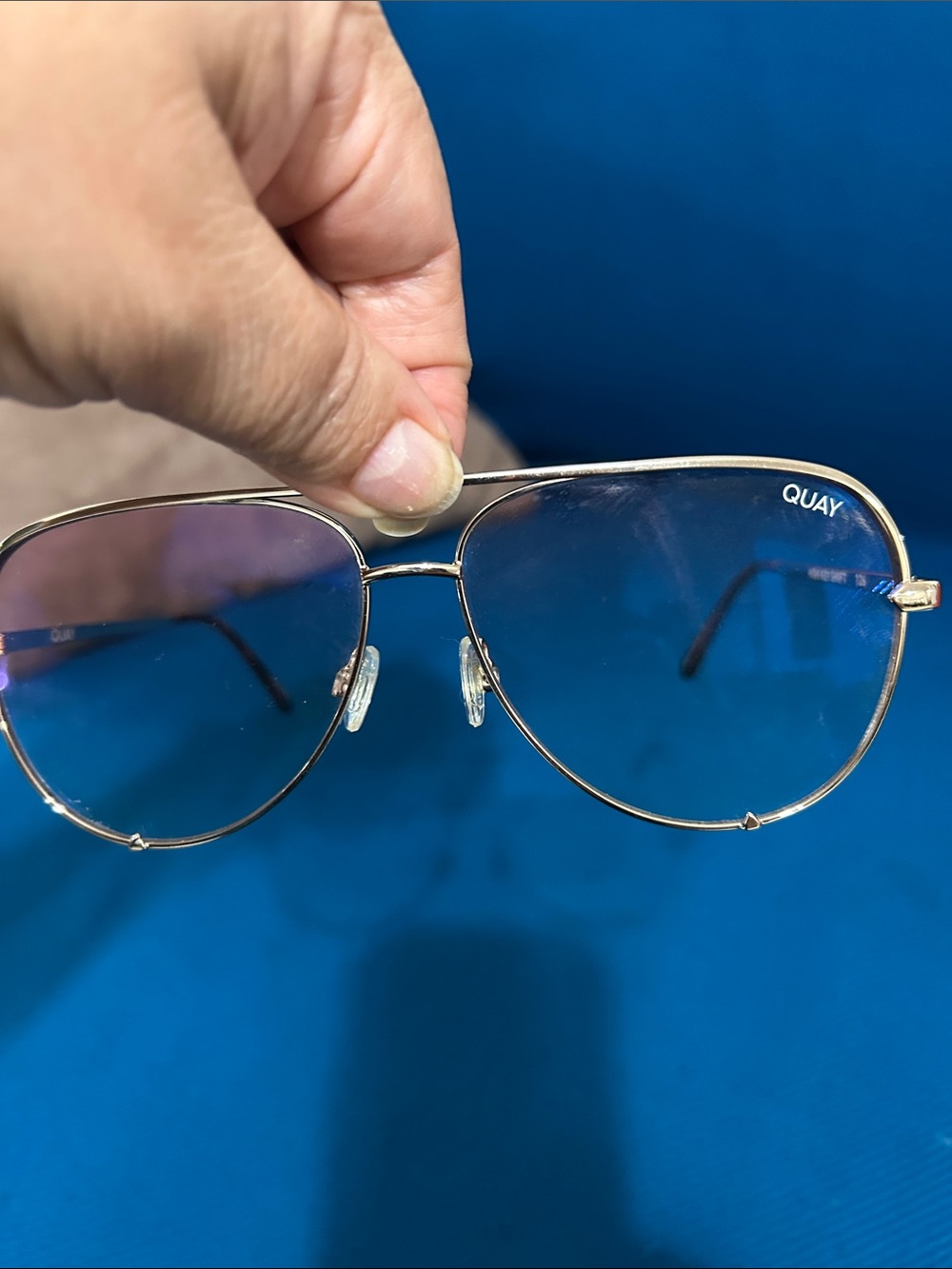 Quay Australia Gold Frame Sunglasses with Blue Lenses - Picture 4 of 4